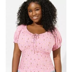 Torrid Pink Challis Puff Sleeve Crop Top Size 2 (18/20) Women’s Plus Casual